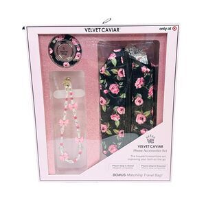Velvet Caviar Phone Accessories Set - Pink Rose Floral